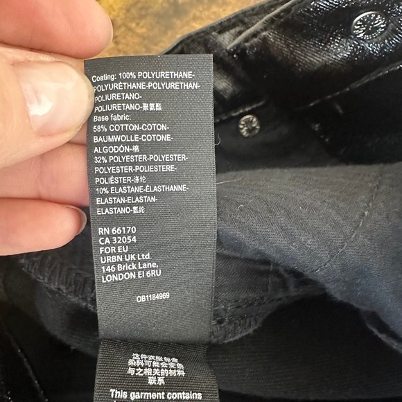 Free People Phoenix coated pants 26 black shiny high rise button fly mob wife - Picture 8 of 12